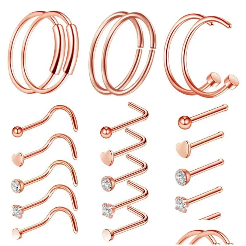 diamond nose ring anti allergy nasal screws rose ball piercing rings women fashion jewelry hoop drop ship