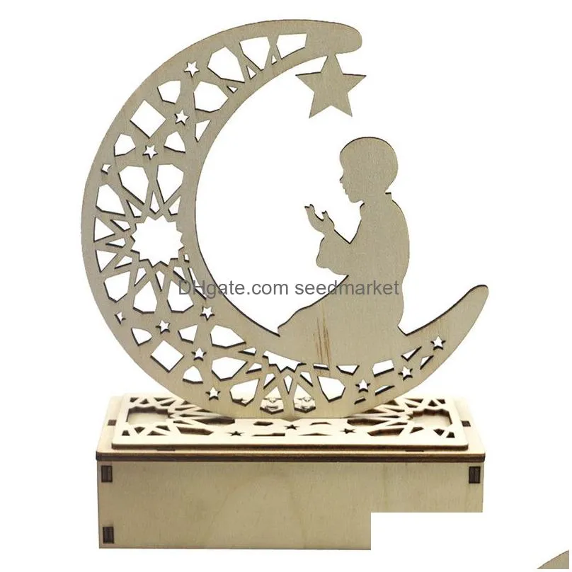 eid mubarak ramadan wooden decor hollow moon star blessing word decoration for happy eid mubarak home room table decoration