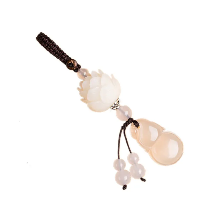 agate white jade safe button car key pendant carved bodhi lotus key chain mens and womens bag pendant couple