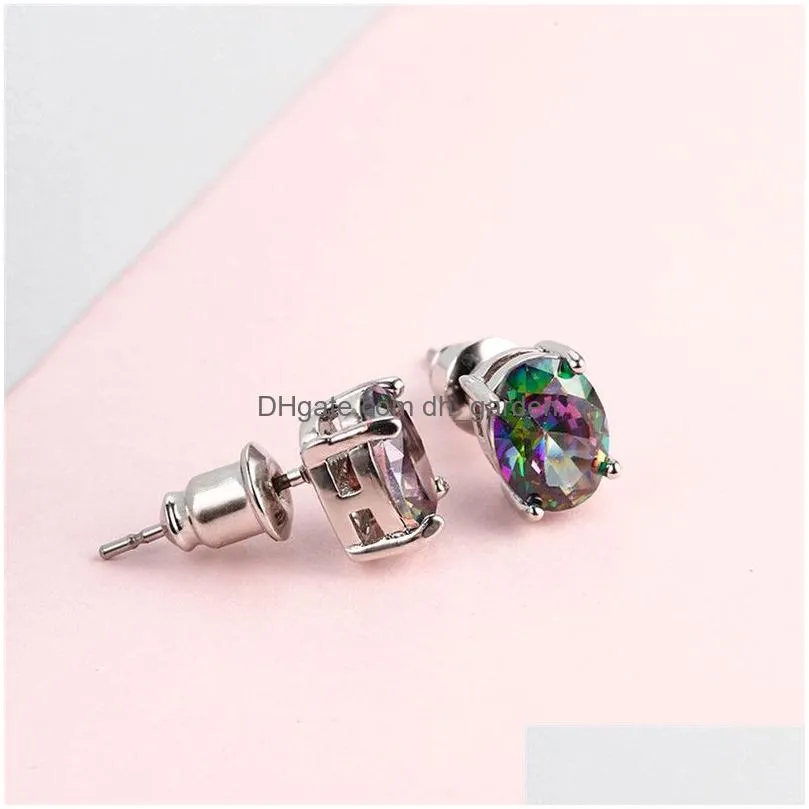 Stud Update Oval Opal Earrings Jewelry Sier Color Stud Ear Rings With Engagement Gifts For Ladies Wedding Drop Delivery Jewe Dhgarden Dht7R