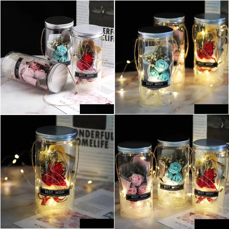 romatherapy soap rose led soap flower plastic bottles wedding artificial flower valentines day mothers day christmas day gift 