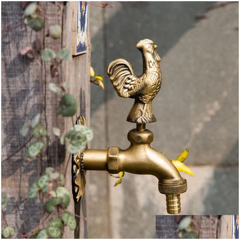 antique brass animal shape laundry faucets outdoor garden water taps countryside art wall mounted utility faucet mop sink mixer tap