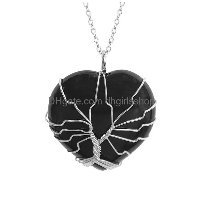 natural crystal pendant necklace tree of life heart necklace fashion accessories christmas gift with chain