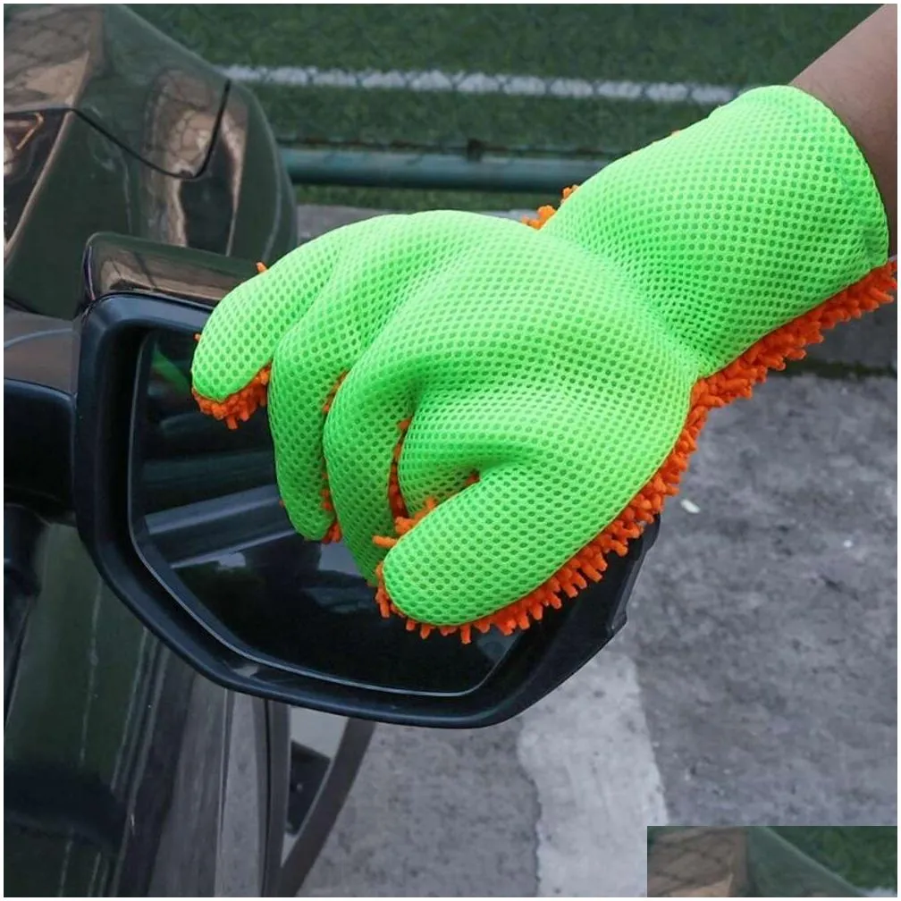  1/2pcs microfiber car wash gloves double-sided multifunctional cleaning brushes detailing washing gloves for car cleaning tool