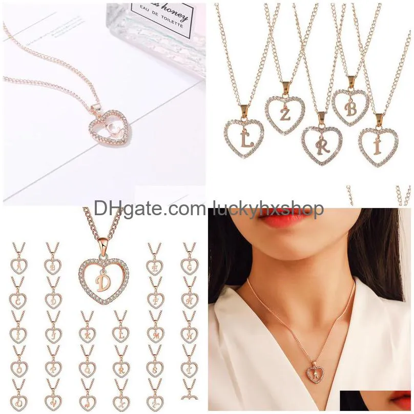 ins style 26 letter love necklace for women retro temperament diamond heart pendant clavicle chain