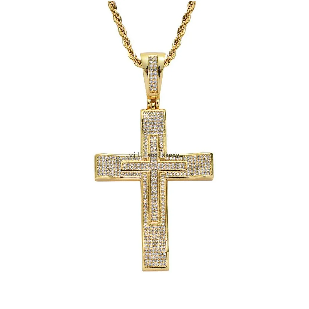 bling drop cubic zircon jesus cross necklace jewelry set diamond hip hop 18k gold drop crosses crown pendant necklaces women men fashion will and sandy