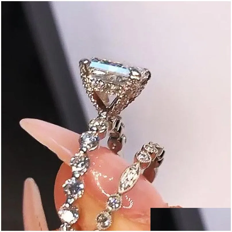 choucong brand wedding rings luxury jewelry 925 sterling silver princess cut white topaz cz diamond gemstones party women engagement bridal ring set
