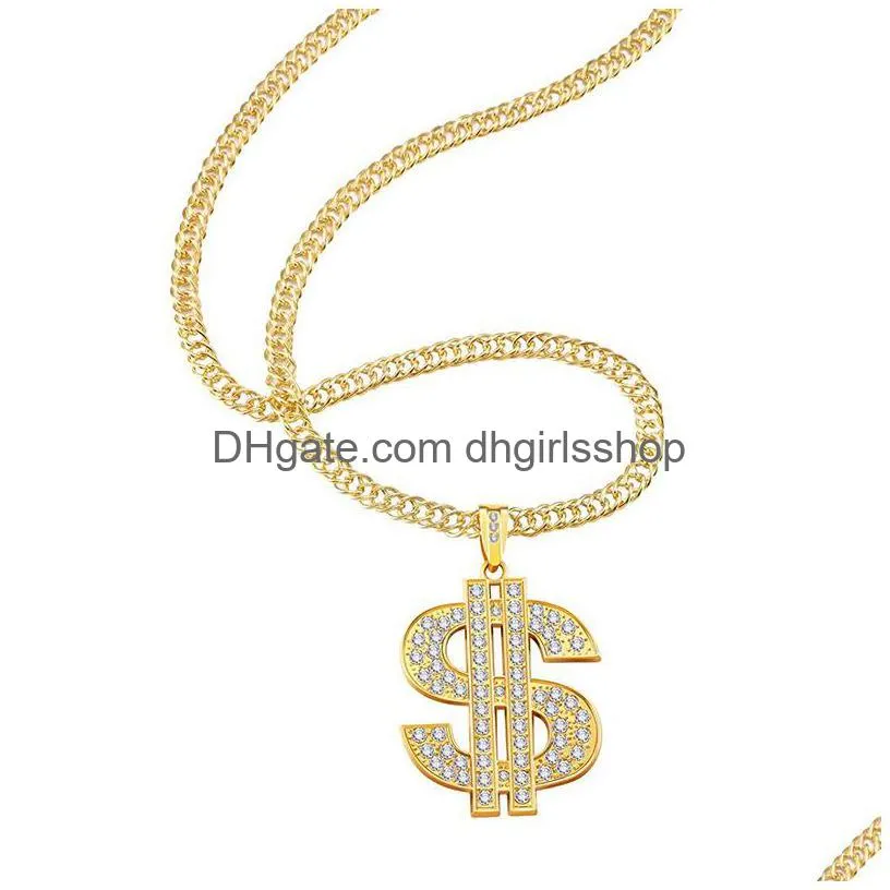 diamond dollar pendant necklace creative metal necklace party decoration hip hop fashion jewelry accessories