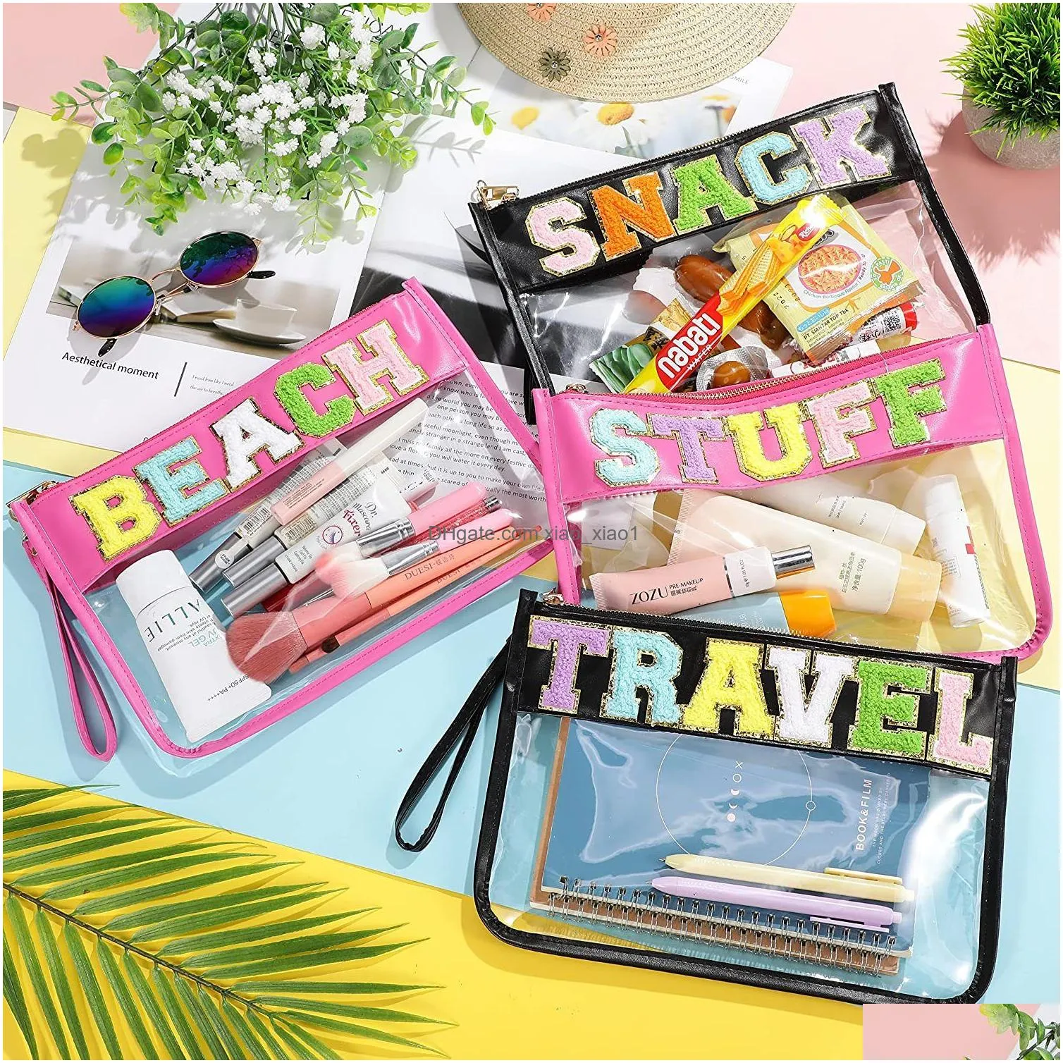 transparent embroidery letters make -up bag waterproof pvc makeup bags reservation bags large capacity