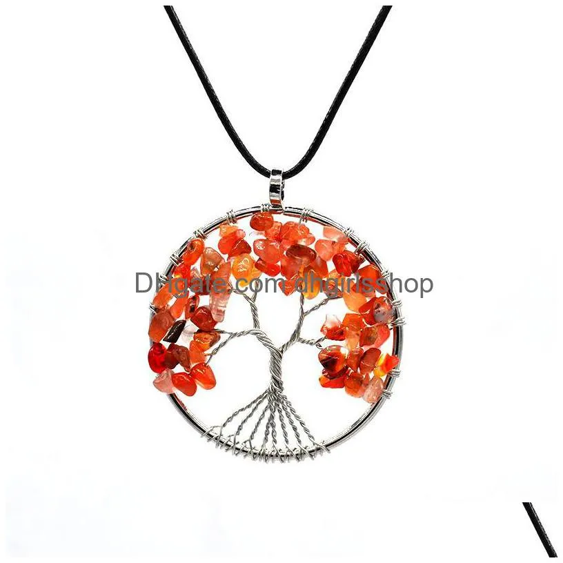 natural stone life tree necklace crushed stone crystal pendant necklaces fashion jewelry accessories
