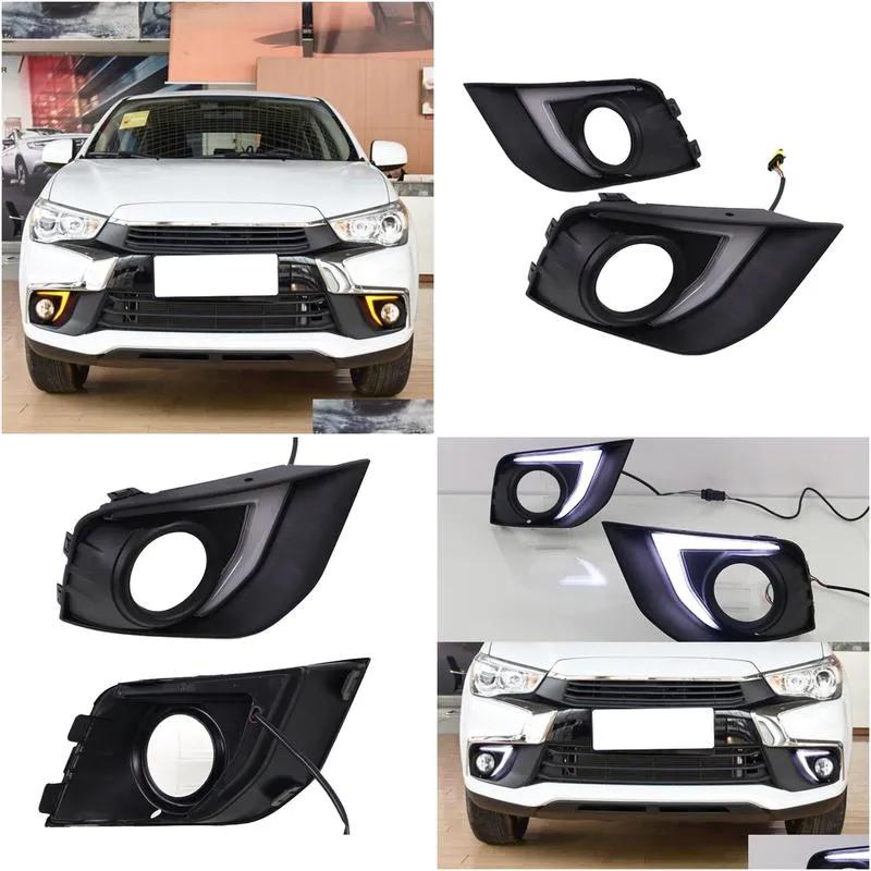 1 set led daytime running lights drl fog lamp cover with yellow signal for mitsubishi outlander sport asx rvr 2016 2017 2018 2019