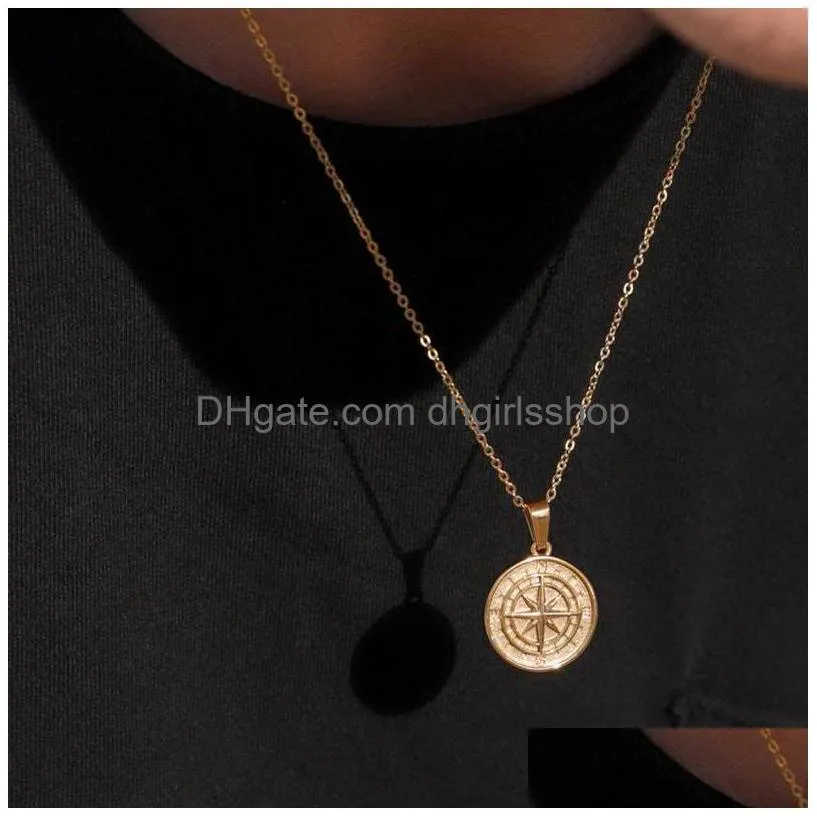 vintage compass pendant necklace personalized mens hip hop necklaces fashion accessories