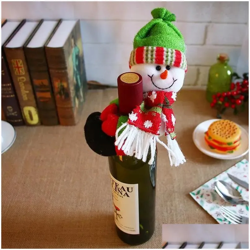  xmas red wine bottles cover bags bottle holder party decors hug santa claus snowman dinner table decoration home christmas