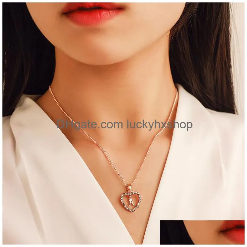 ins style 26 letter love necklace for women retro temperament diamond heart pendant clavicle chain