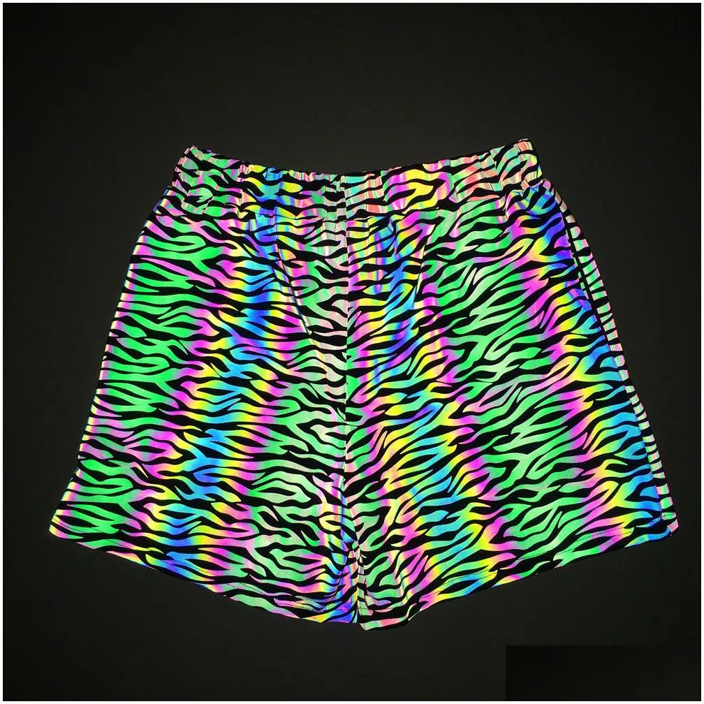 mens shorts multicolor reflective mushroom tiger zebra snakeskin men summer night shiny biker women short pants couple hip hop sexy