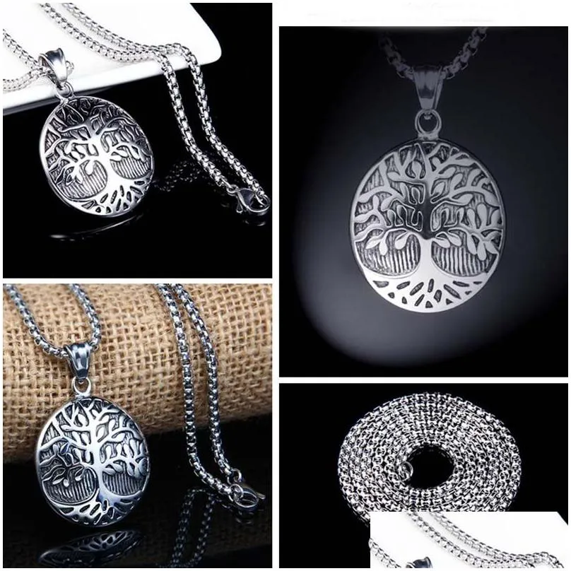 round tree of life pendant necklaces ancient silver stainless steel necklace chains women men hip hop fashion fine jewelry will and