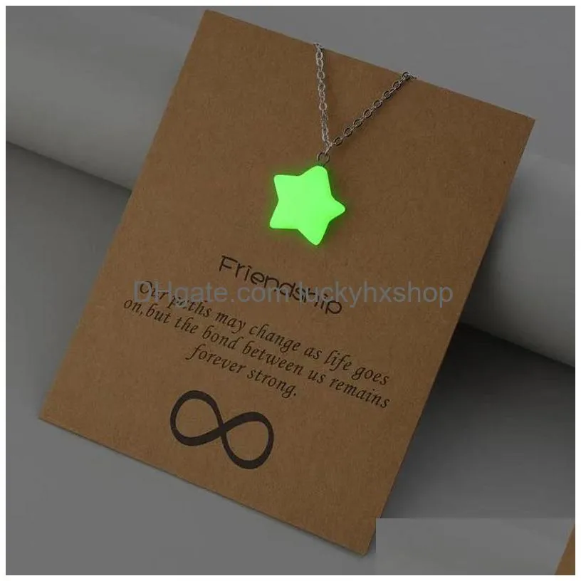 luminous pendant card necklace pentagram love heart shape pendant wholesale