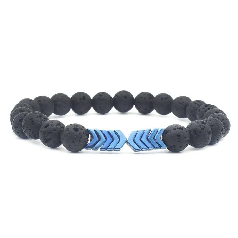 lava stone beaded strands bracelets arrow natural black essential oil diffuser elastic bracelet volcanic rock mens fashion jewelry