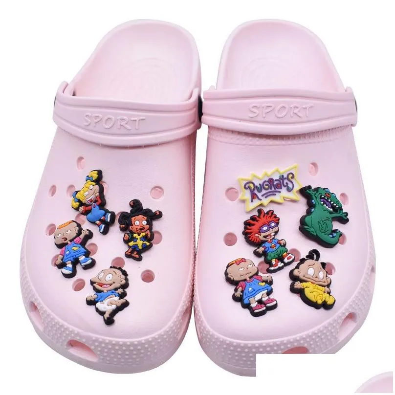 wholesale rugrats cartoon character charms for clog pvc soft rubber shoes charms accessories xmas gift sandals