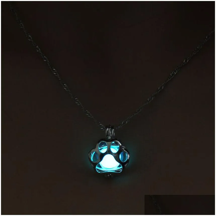 luminous dog paw locket necklace pendant paws lockets glow in the dark necklaces for women kid fashion jewelry will and sandy