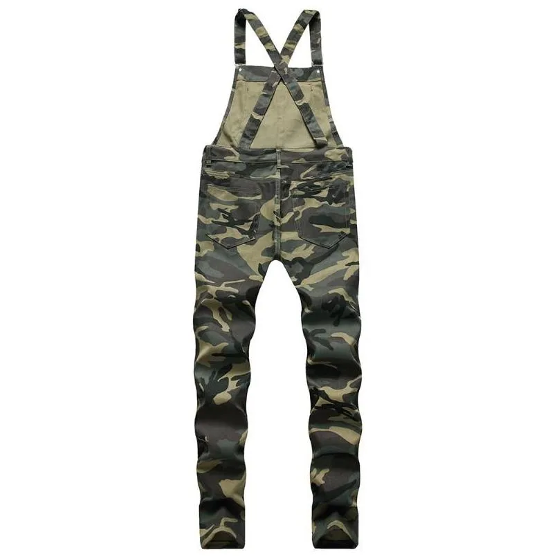 mens jeans big pocket camouflage printed denim bib overalls jumpsuits military army green working clothing coveralls fashion casual