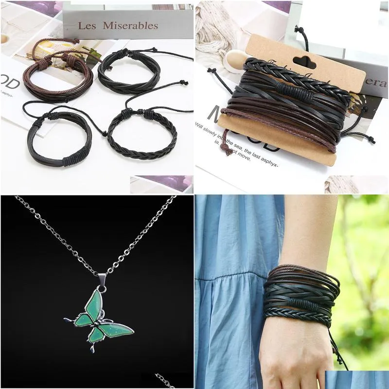 multi layer braided leather bracelet wristband cuff women men adjustable wrap stacking bracelets set fashion jewelry will and sandy