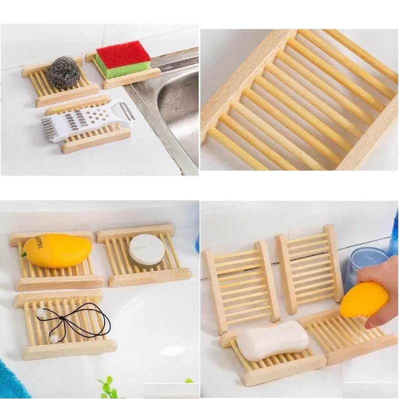 wooden soap dish natural bamboo trays wooden soap tray holder rack plate box container for bath shower bathroom wholesale