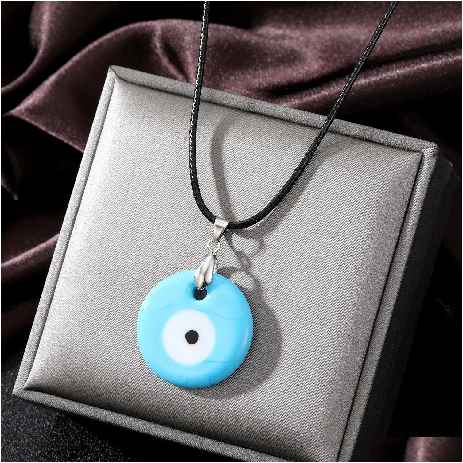 30mm coloured glaze blue evil eye necklaces fashion lucky turkish key necklace for friend jewelry gift