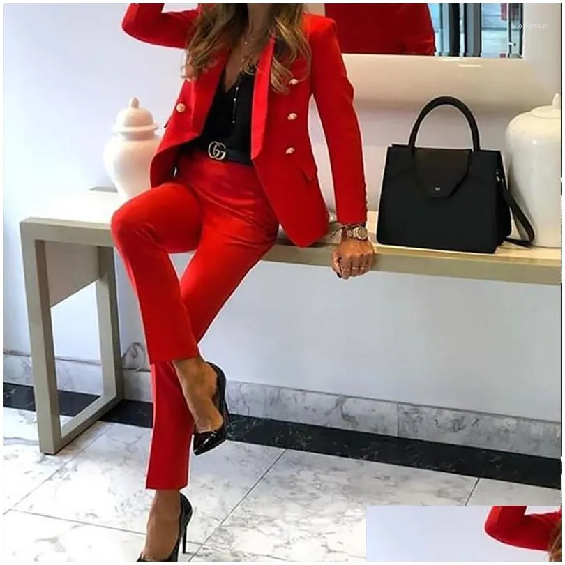 womens two piece pants women winter womens set tracksuit full sleeve ruffles blazers pencil suit office lady outfits uniform