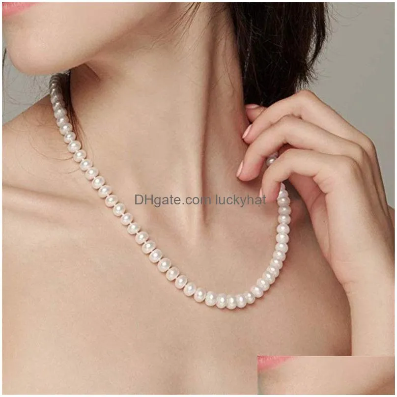 dainashi white 7 10mm freshwater cultured pearl strands necklace sterling silver fine jewelry for women birthday gift 220722