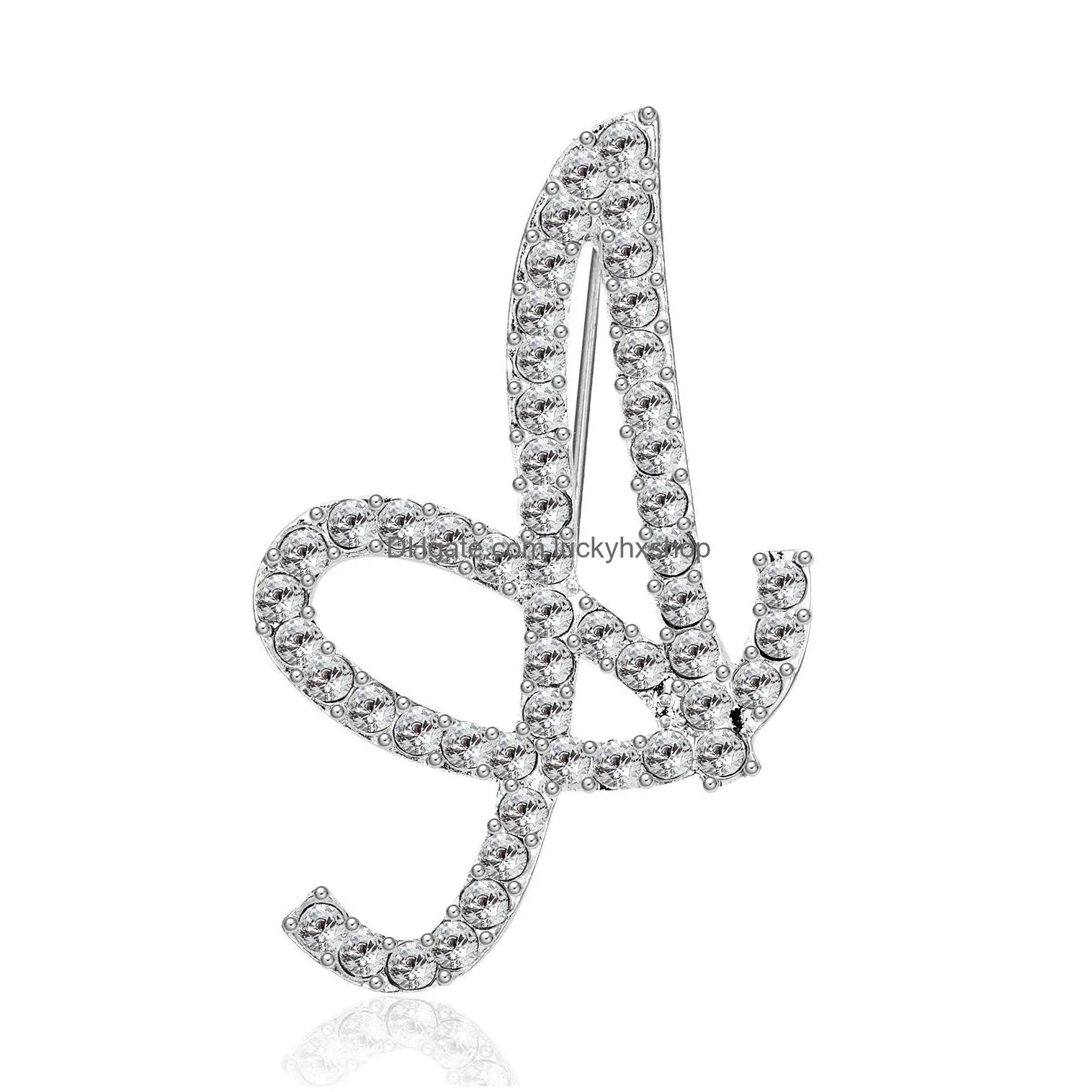 letter brooch pins initial rhinestone brooch for women crafts silvery a-z