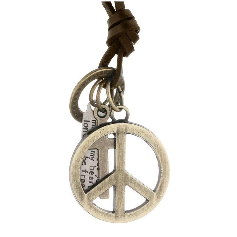 love world peace pendant necklace letter id ring cross charm adjustable chain leather necklaces for women men fashion jewelry gift