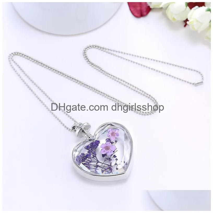 heart shaped crystal pendant necklace creative dry flower necklace womens fashion accessories