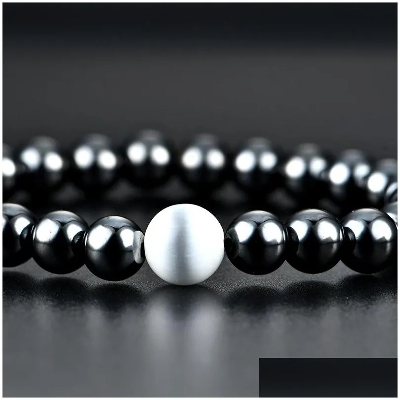 magnetic hematite pearl bracelet stone bead string wristband bangle cuff for women men power healthy fashion jewelry drop ship