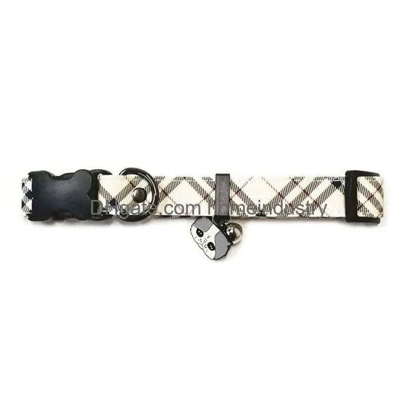 luxury dog collars leashes set designer dog harnesses plaid pattern pet collar and pets chain for small large dogs chihuahua poodle corgi pug french bulldog cream