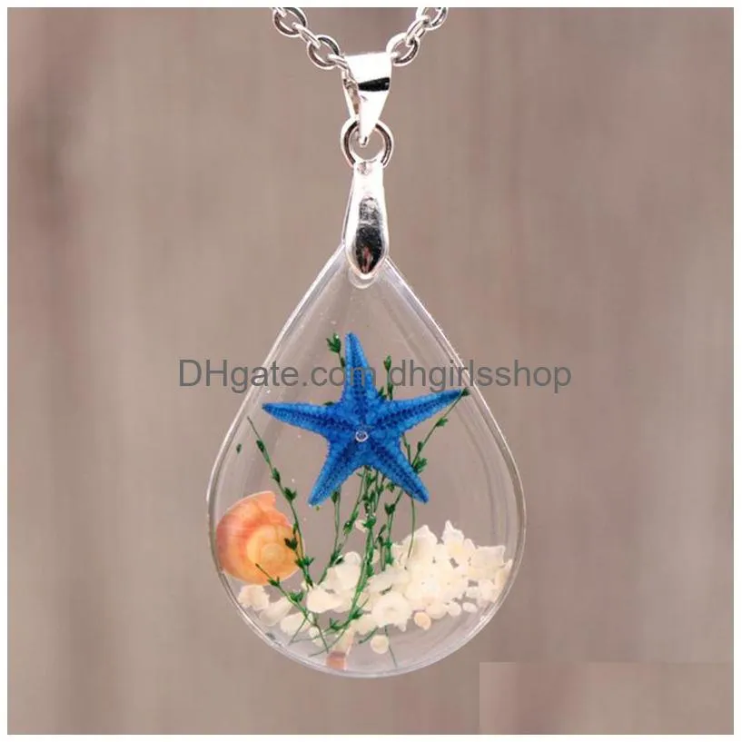 natural starfish specimen necklace resin pendant necklace fashion accessories with chain