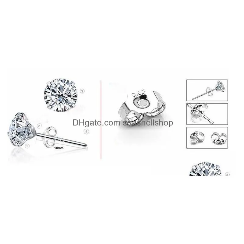 925 sterling silver stud earrings luxury crystal zircon stud earrings for men women elegant noble earring jewelry wholesale