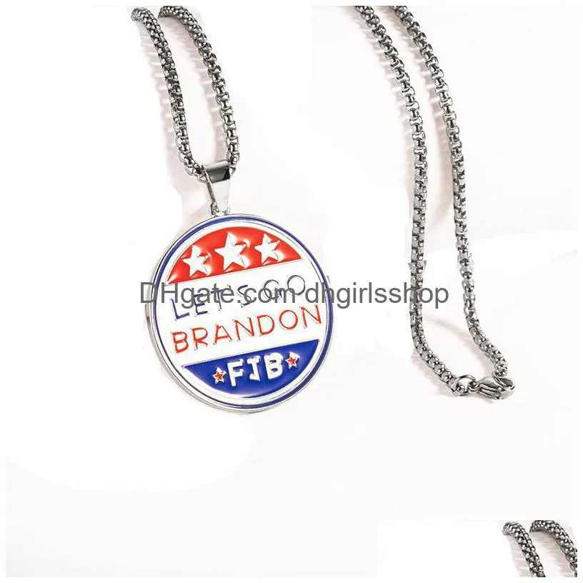 personalized lets go brandon pendant necklace american round letter necklace mens and womens fashion accessories