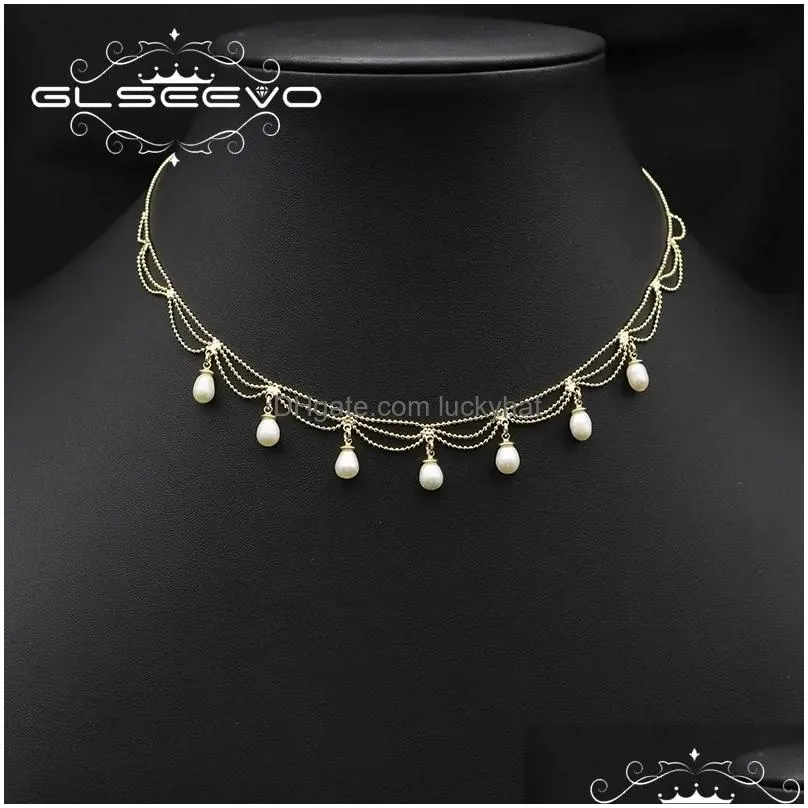 pendant necklaces glseevo natural  water small pearl necklace luxury for women wedding engagement tassel chain choker fine jewellery gn0224