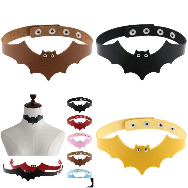 fashion jewelry accessories pu leather bat wings choker necklace for children couple lovers maxi statement halloween black red yellow