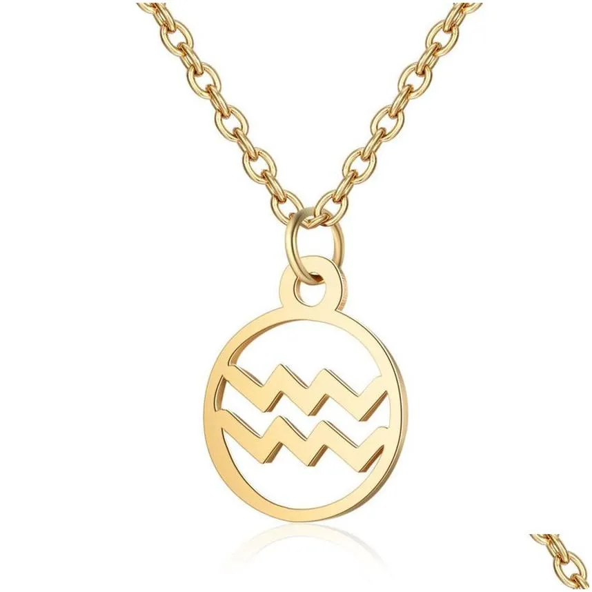 constell pendant stainless steel necklaces silver gold coin horoscope sign necklace chains for women men fashion jewelry will and