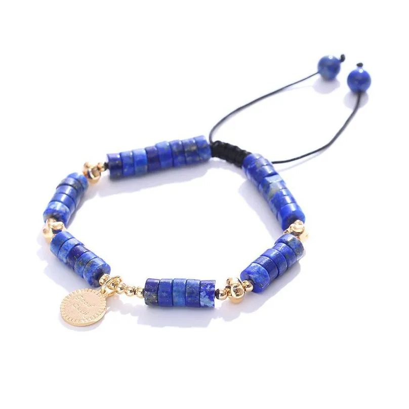 natural aquamarine amethyst bead bracelet handmade adjustable pillar stone beaded bracelets jewelry for women