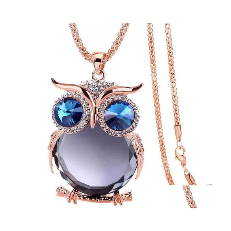  style charmant women necklace owl pendant rhinestone sweater chain long necklaces jewelry ornaments exquisite torque trinket ga733