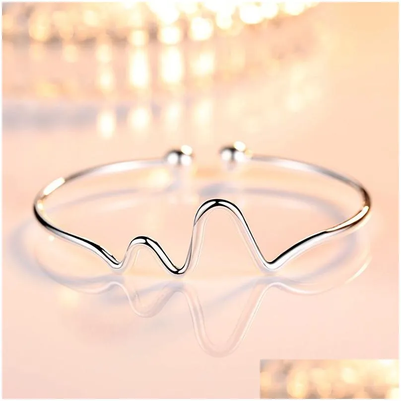  romantic heart beat ecg cuff bangles for women jewelry women bracelets fashion bracelet drop ship