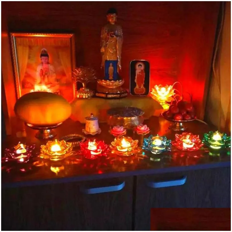7 colors buddhist butter oil lamp glass lotus candle holders wedding party table centerpieces candlestick glass candle stand tea light