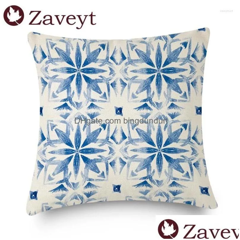 pillow blue pattern cover shiribo print pillowcase for square linen chair living room sofa decoration 45x45cm