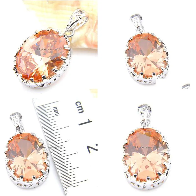 luckyshine mother gift 925 sterling silver oval champagne morganite pendants necklaces american lia holiday jewelry5002536