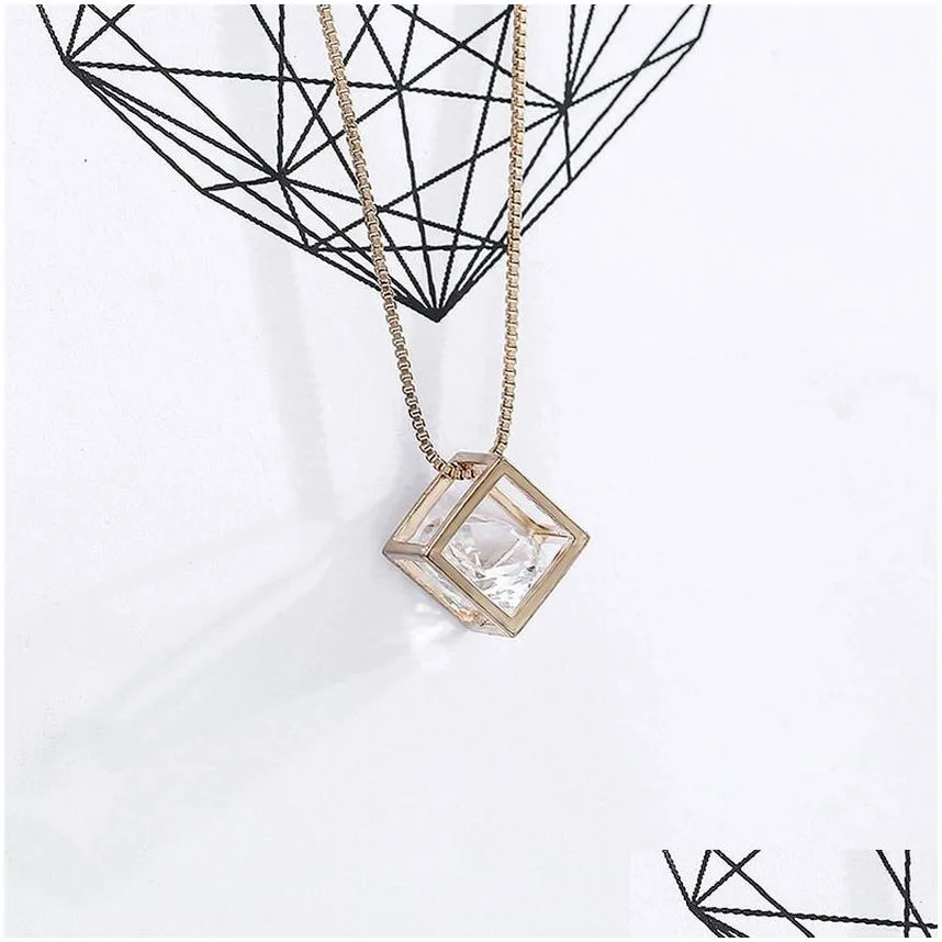 box pendant necklace silver gold chains women diamond cube necklaces birthday wedding fashion jewelry gift will and sandy