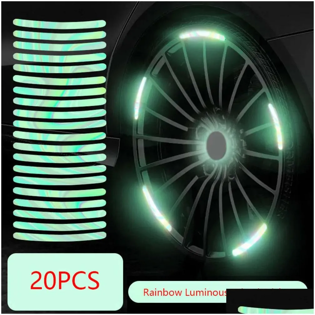  car tire rim reflective sticker night safety warning strip motorcycle bike auto wheel hub reflector stickers decals 20/40pcs