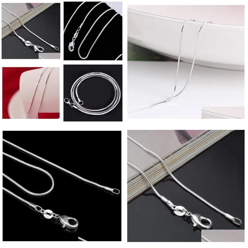 1.2mm 925 silver plated diy snake chain charms link necklace with lobster clasps for jewelry making size 16 18 20 22 24 26 28 30 inch